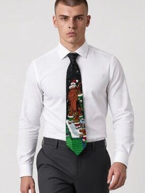 Christmas Tie by Hallmark Yuletide Santa and Reindeer Holiday